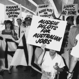 Black and white photo of the Austrian pilots strike of 1989