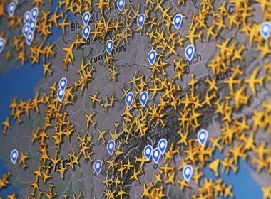 Map of flights over Europe