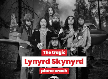 The bandmembers of Lynyrd Skynyrd in front of the crash site.