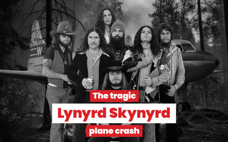 The bandmembers of Lynyrd Skynyrd in front of the crash site