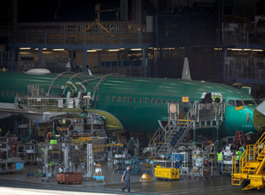 Partially built Boeing 737 MAX airliner inside the Renton factory