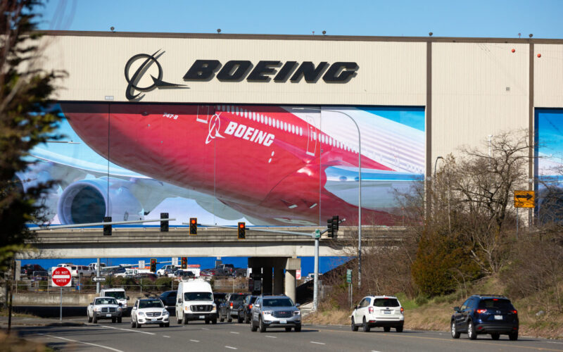 Boeing sign at the Everett, Washington factory