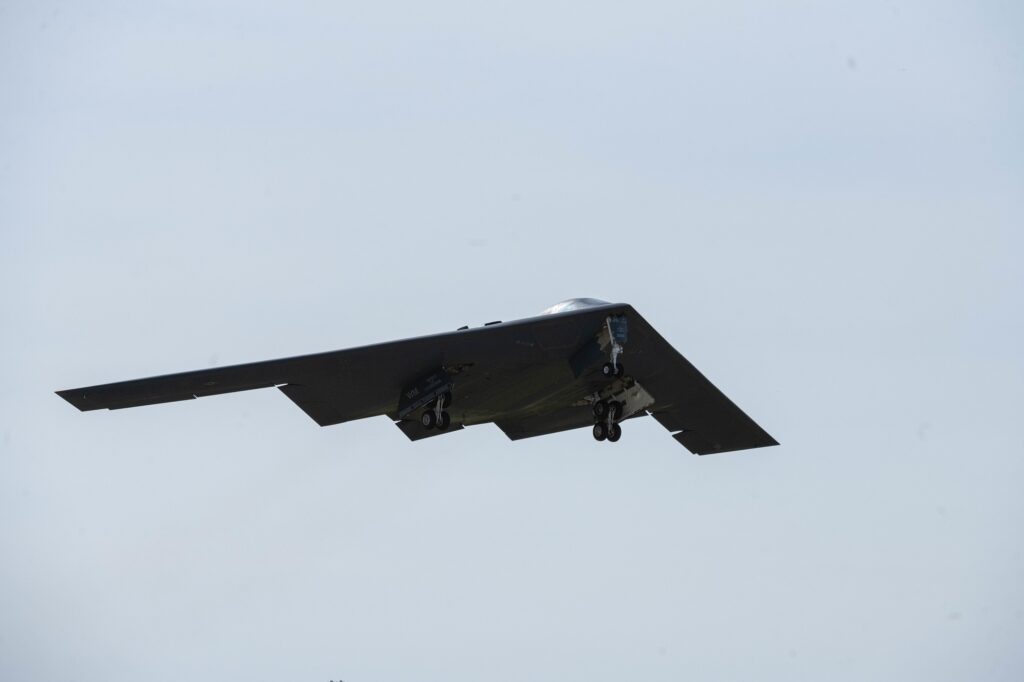 A B 2 Spirit stealth bomber assigned to Whiteman Air Force Base