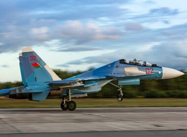 A Belarusian SU-30SM fighter jet