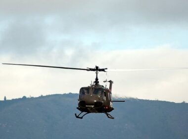 A Bell UH-1H Huey helicopter of Colombia's national poice