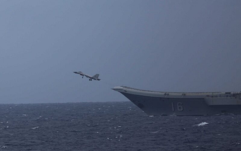 A J-15 fighter taking off from CNS Liaoning aircraft carrier