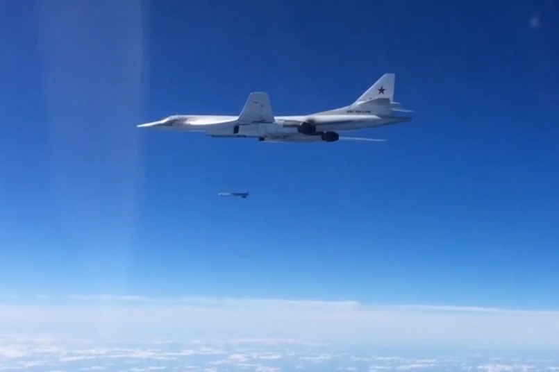 A Tu-160 strategic bomber firing a cruise missile