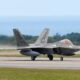 A U.S. Air Force F-22A Raptor fighter at Kadena Air Base