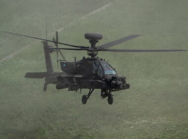 A US Army AH-64E Apache Guardian attack helicopter