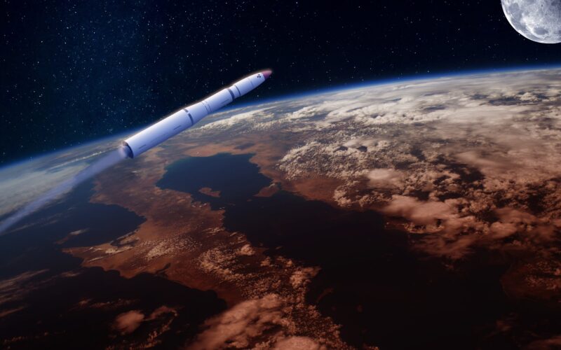 A military rocket flying in orbit