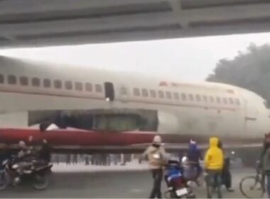 Air India Airbus stuck under bridge