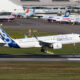 New passenger aircraft Airbus A320neo is landing after the test flight