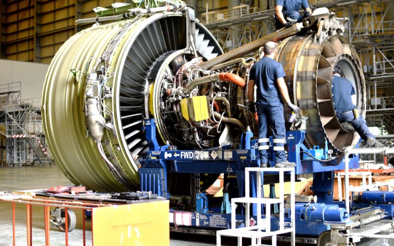 Aircraft engine being maintained