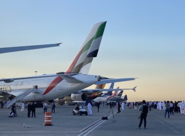 Aircraft on the Dubai Airshow apron