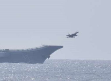 Aircraft taking off from CNS Shandong aircraft carrier