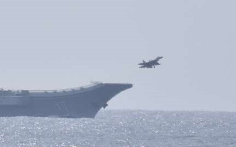 Aircraft taking off from CNS Shandong aircraft carrier