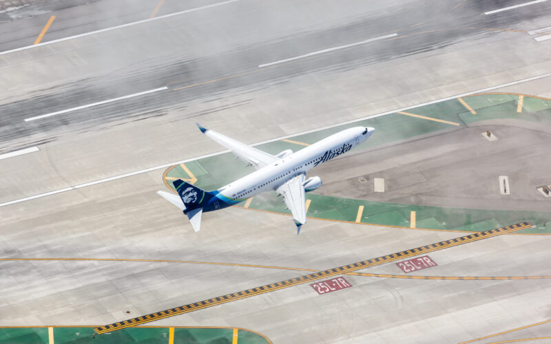 Alaska Airlines Boeing 737 900ER airplane at Los Angeles International Airport