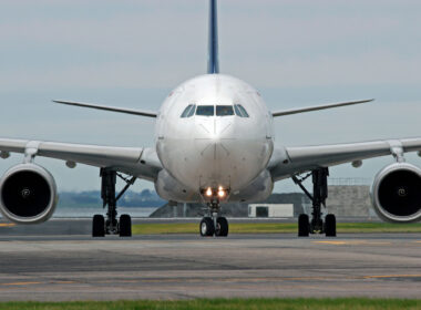 An A330 aircraft taxiing on the apron