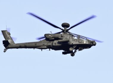 An AH-64E Apache attack helicopter