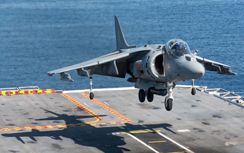 An AV-8B Harrier fighter jet of the Spanish Navy