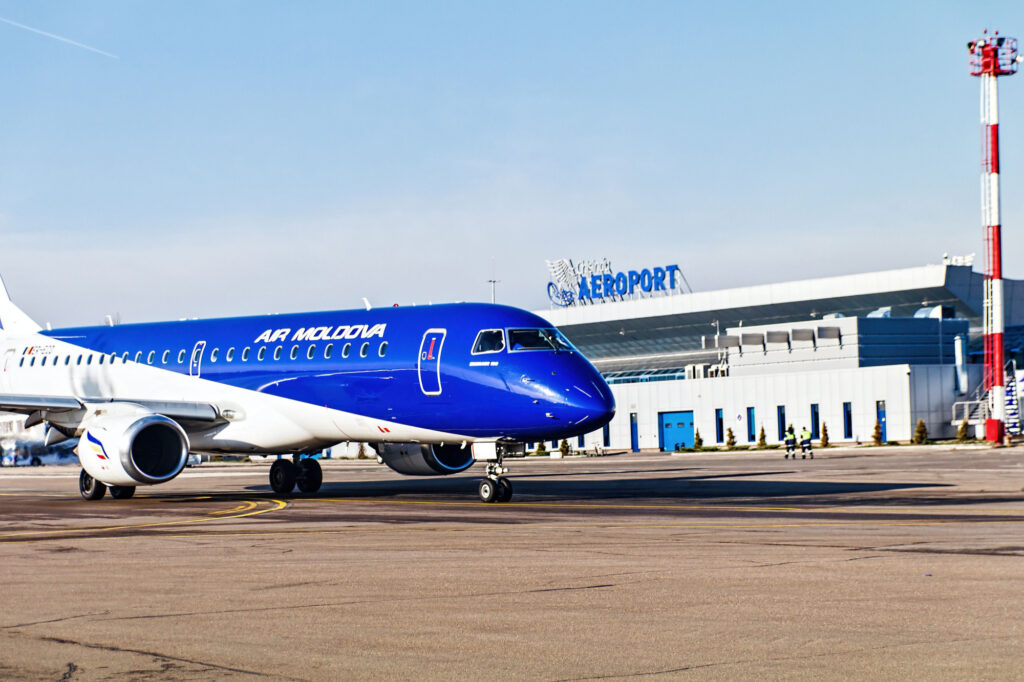 An Air Moldova Embraer aircraft in Chisinau Airport