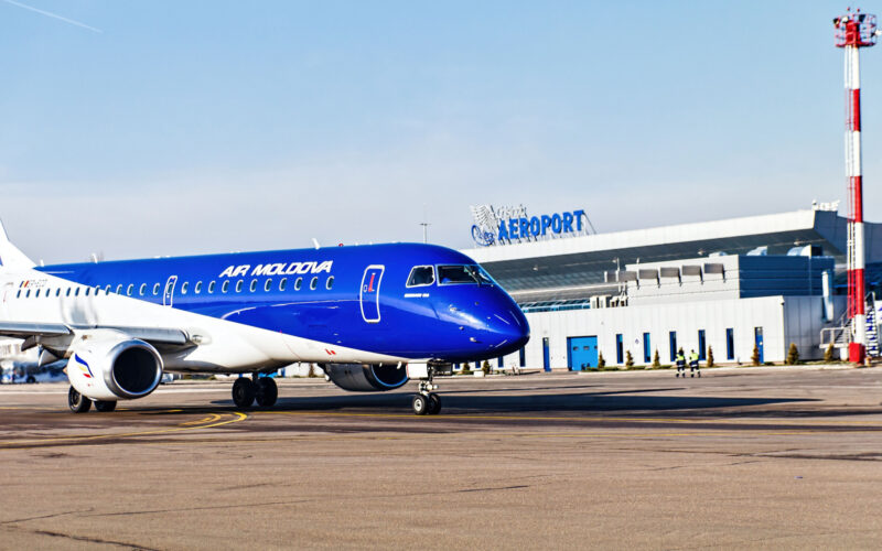 An Air Moldova Embraer aircraft in Chisinau Airport