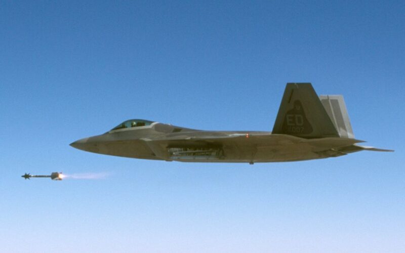 An F-22 Raptor firing an AIM-9 Sidewinder missile