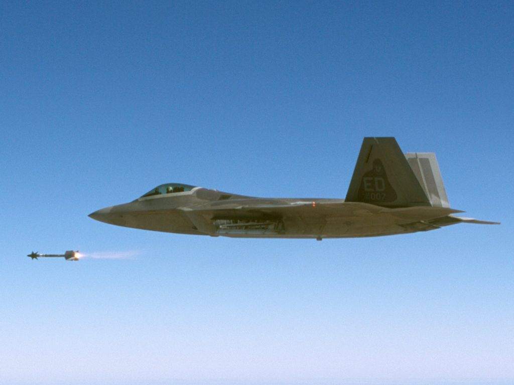 An F-22 Raptor firing an AIM-9 Sidewinder missile