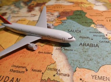 An aircraft placed on the map of Saudi Arabia