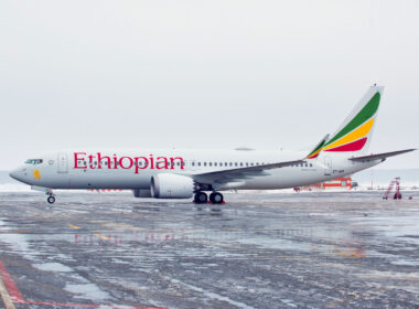 Arlanda International Airport. Passenger aircraft Boeing 737 MAX 8 of Ethiopian Airlines before flight