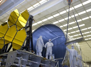 Ball technicians work on the James Webb Space Telescope