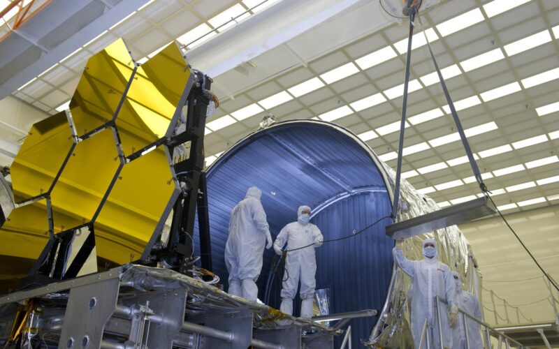 Ball technicians work on the James Webb Space Telescope