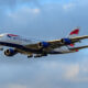 British Airways A380 lands at sunset