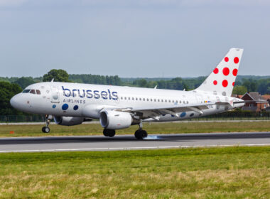 Brussels Airlines Airbus A319 airplane at Brussels Airport (BRU) in Belgium.