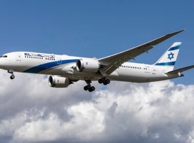 El Al flight in the air as it travels to a destination