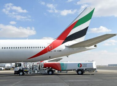 Emirates ran a ground test of a GE90 engine with 100% Sustainable Aviation Fuel (SAF)