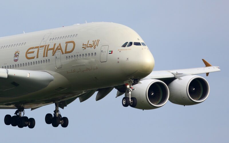 Etihad Airways first Airbus A380 out of storage arrived at Abu Dhabi International Airport AUH