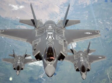 F-35A fifth-generation fighters flying in formation