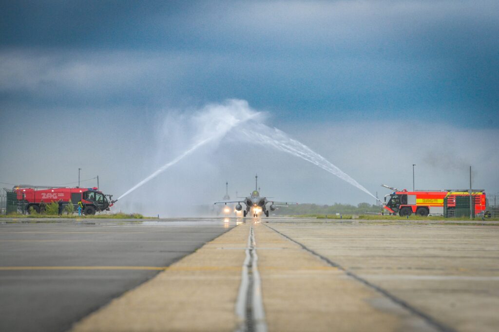 First Dassault Rafale fighter arrives in Croatia water salute