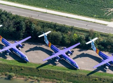 Flybe De Havilland Canada Dash 8 aircraft parked in Maastricht