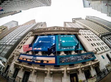 GE Vernova and GE Aerospace on the facade of the New York Stock Exchange