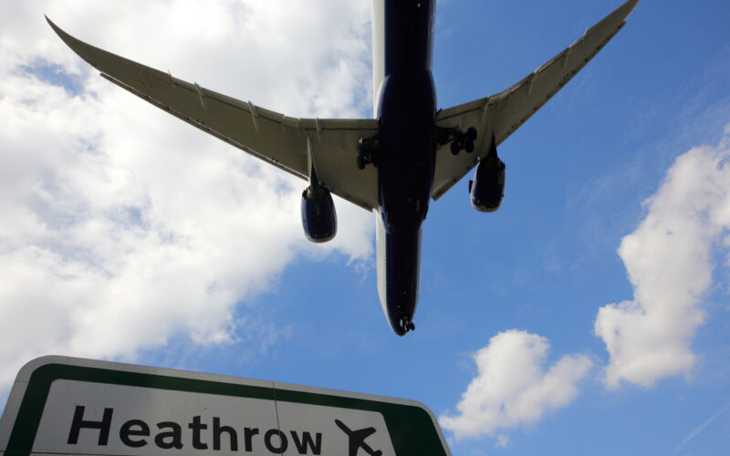 Civil,Passenger,Airplane,Landing,At,London,Heathrow,International,Airport.