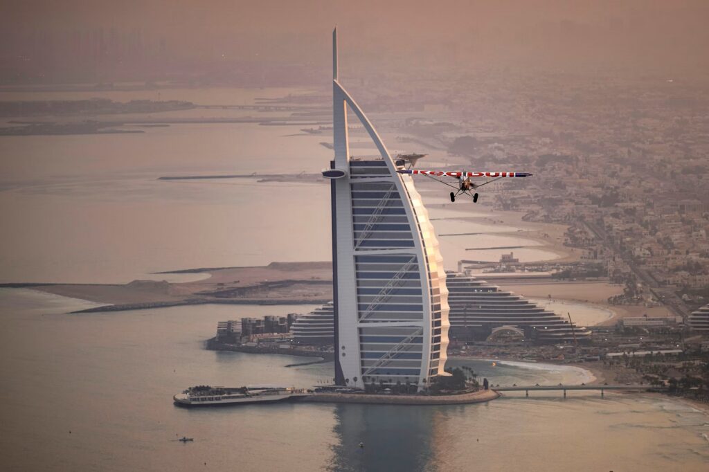 Red Bull pilot Luke Czepiela landed on a helipad in Dubai