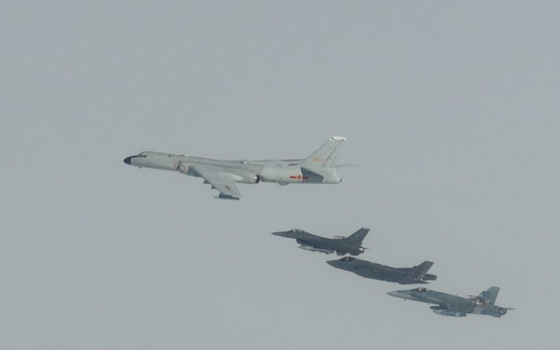 NORAD fighters intercepting a Chinese H-6 strategic bomber