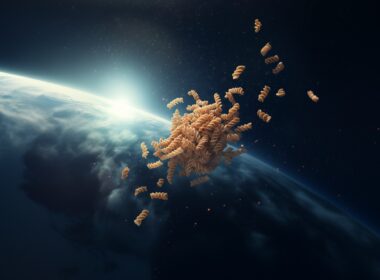 Pasta floating in space