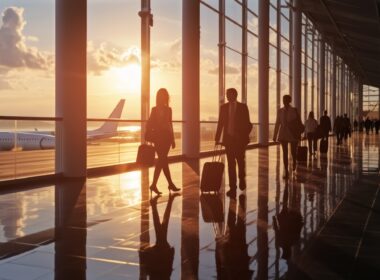 People walking in an airport terminal