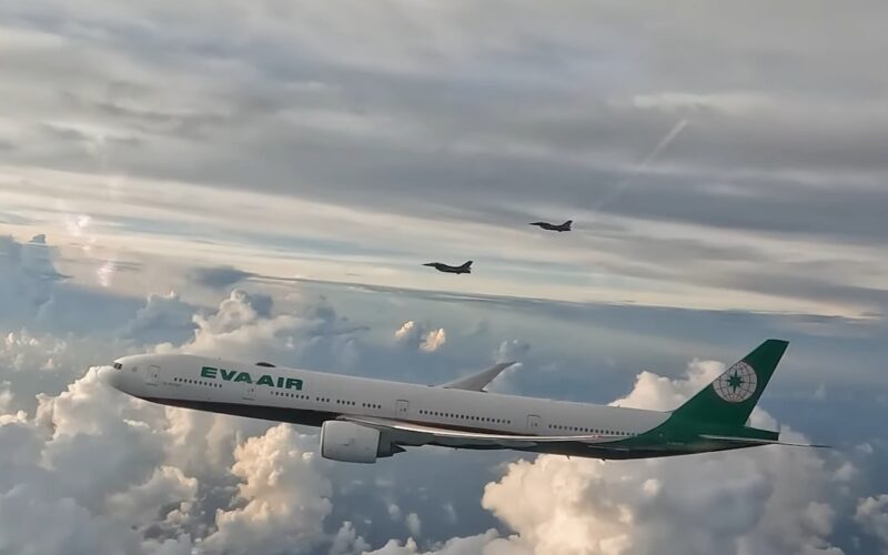 ROCAF F-16 jets escort EVA Air flight with Olympic athletes