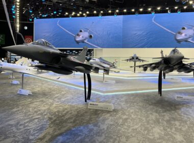 Rafale models at Dassault Aviation stand during Paris Air Show 2023