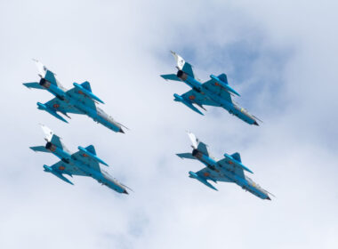 Romanian MiG-21 LanceR fighters flying in formation