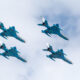 Romanian MiG-21 LanceR fighters flying in formation